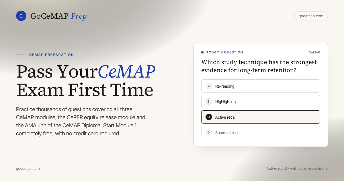 GoCeMAP - CeMAP Exam Practice Questions | Pass First Time